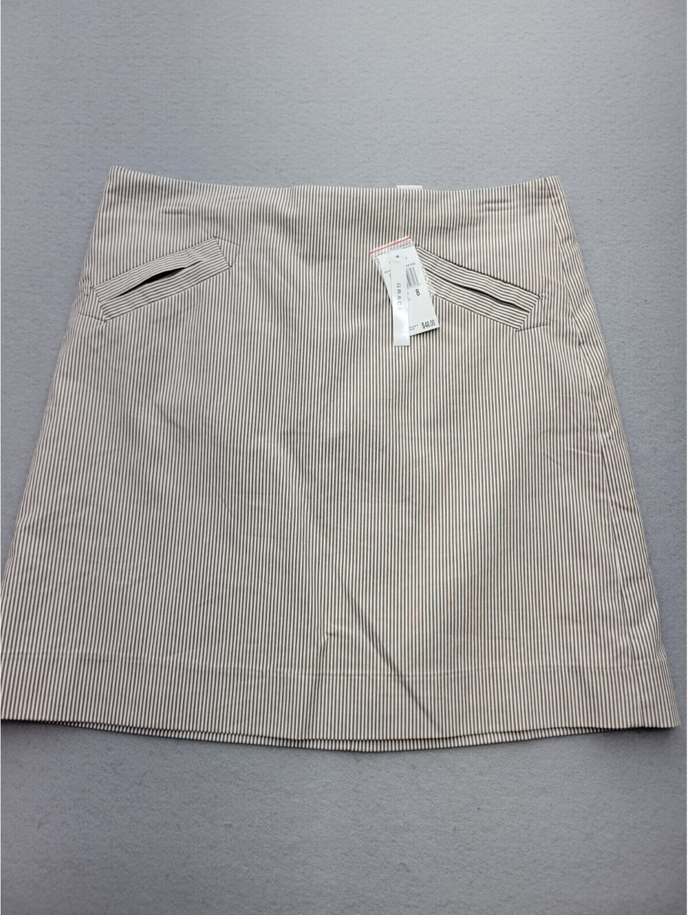 Grace Women's Skirt Size 8 Tan Mini Pencil Stripes Knit